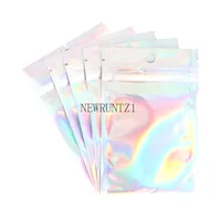 2021r Holographic Color Multiple Size Smell Proof Bags 100 pieces Resealable Mylar Bags Clear Zip Lock Food Candy Storage Packing Bags