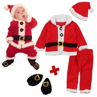 Zestawy odzieżowe Baby Boy Girl Christmas Santa Claus Ubrania Zestaw Płaszcz Top Pants Hat Socks 0-24m Born Infant Toddler Festival Costume Stroje