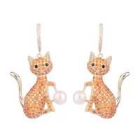 Dangle & Chandelier Cute Cat Earrings Micro Pave Cubic Zirconia Jewelry 2021 Trend Wedding Party Bridal Earings Statement Jewel