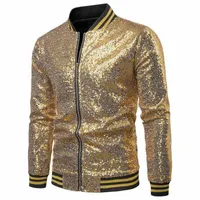 Jaquetas masculinas lantejoulas de ouro blinker blazer business casual zíper magro jaqueta formal masculino casaco de palco de palco