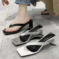 뜨거운 판매 -2020 chunky flip flops 슬라이드 여성 6cm 하이힐 뮬 페티쉬 여름 샌들 블록 낮은 발 뒤꿈치 슬리퍼 댄스 스트리퍼 소녀 신발