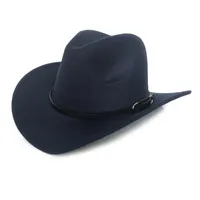 Szeroki Brim Western Cowboy Cowgirl Hat Mężczyźni Kobiety Wełna Czapka Fedory Kapelusze Skórzany Pas Band Panama Cap