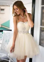 A-line Sweetheart Short Homecoming Dresses Beaded Sash Tulle Party Party Prom Gowns