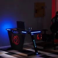 ABD Stok Diğer Mobilya Oyun Masası Plushome Ofis PC Bilgisayar Gamer Masaları / RGB LED Işıkları / Kulaklık Kanca (Siyah)