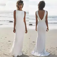 Простые богемные белые русалки свадебные платья сексуальные открытыми задними без рукавов длинные атласные свадебные платья Летние женщины женские приемные платье 2022