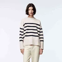 Nlzgmsj za mulheres 2021 impressão listrada mulheres suéter outono inverno francês retro o pescoço manga comprida sweater de malha listrada top 202109 H1023