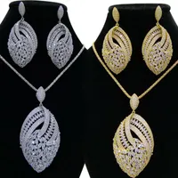 Örhängen Halsband Godki Luxury Big Bold Nigerian Earring Smycken Satser för Kvinnor Bröllop Cubic Zircon Dubai Bridal