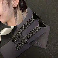 Women Fashion Brand black stud earrings Triangle Long Tassel Chain Dangle Drop Ear studs Have Stamps Eardrop Earrings For Lady Luxury Designer Jewelry Gift
