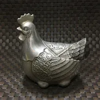 Коллекционные украшающие старая ручная работа Miao Silver резной курицы откладывают статую