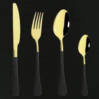Dinnerware Sets 4pcs set Black Gold Set Stainless Steel Kitchen Knife Fork Spoon Cutlery Tableware Silverware Drop