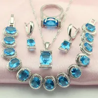 Küpe Kolye Wpaitky Trendy Mavi Kübik Zirkonya Kadınlar Için Gümüş Renk Takı Setleri Bilezik Yüzük Ücretsiz Jewellry Kutusu