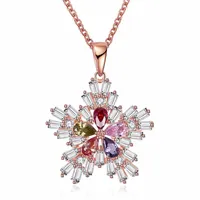 Pendant Necklaces Xmas Colorful Zircon Necklace Snowflake For Women Beautiful Fashion Jewelry Rose Gold Color Christmas Gift