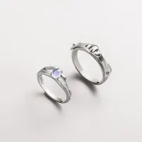 Thya Natural Blue Light Moonstone Rings Lovers 'Romantic Ring 100% S925 Silver Armor Bands voor Vrouwen Vintage Elegante Sieraden 220216