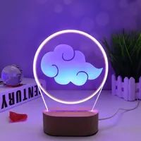 Night Lights Dropship Creative 2 Kinds Of 3D Acrylic LED Light Table Lamp Valentine&#039;s Day Holiday Gift Wood Base