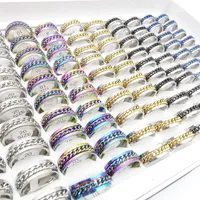 Toptan 100 adet / grup Paslanmaz Çelik Spin Band Yüzükler Dönebilen Titanyum Zincirler Spinner Açacağı Moda Takı Parti Favor Hediye Mix 5 Renkler