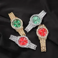 손목 시계 럭셔리 남성 골드 컬러 시계 디지털 다이아몬드 방수 남성 패션 그린 페이스 대형 다이얼 쿼츠