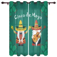 Curtins translúcidos agradáveis ​​com o México 5º de maio Cactus Gnome Padrão para sala de cozinha Decoração de decoração de cortina cortina cortinas