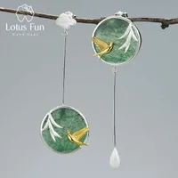 Lotus Fun Natural Stone Drop Earrings Real 925 Sterling Silver Swallow and Willow in Spring Wind for Women Fine Jewelry 210611