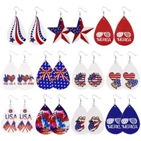 2021 New Independence Day Leather Earrings Pu Drop-shaped Pattern European American Flag Double-sided Five-pointed Star Earrings X0709 X0710