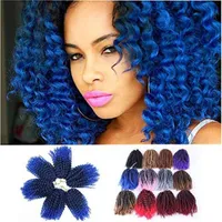 Crochet trenzas Ombre trenzando cabello 3 unids / paquete 8 '' Afro Kinky Twist Hair Synthetic Marlybob Curly Crochet Piezas de pelo (T1B / AZUL)