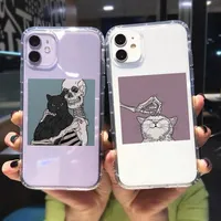 Niedliche Cartoon-Schädel-Katze Clear Phone Case für iPhone 11 PRO 12 x X x XR 7 8PLUS Stoßfeste weiche TPU-Abdeckung COQUE