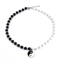 Mode pärla halsband för män kvinnor svart vit pärlstav choker halsband goth yin yang hänge halsband handgjorda smycken