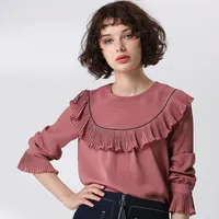 Kadın Bluzlar Gömlek Gaberly Klasik Şifon Örgü Dikiş Fener Kollu Pileli Gevşek Bluz Gömlek İlkbahar Sonbahar 2021 Blusas Kadınlar