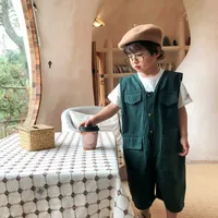 Koreanische Stil Sommermode Jungen übergroßen ärmlosen Bodysuits Kinder Baumwolle lose S 210615