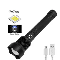 Haute puissance 30W 5V Torches 7x7mm LED Micro USB Zoom Telescopique Zoom Chauffe rechargeable Convient pour Camping Escalade Night Riding, Cable Etanche Note IPX4