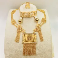 Örhängen Halsband Dubai i guldfärg Koppar för kvinnor African / Nigerian / Mellanöstern Bröllop / Party Presenter / Bridal Smycken Set
