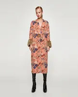 Frauen Trenchcoats Frauen Chic 2021 Frau Übergroßen Drucke Faux Pelzmanschette Kimono mit Lachs Strickjacke Mantel