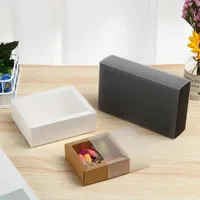 Gift Wrap Zwart Bruin Witte Kaart met PVC Transparent Venster voor Candy Cookie Cake Packing Box Package Case Kraftpapier