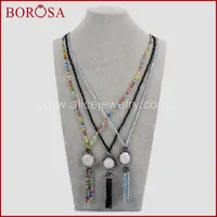 Collares colgantes Borosa 3mm Bead Rhinestone Pave Natural Pearl Borla collar de alta calidad Druzy Jewelry Multicolor Jab803