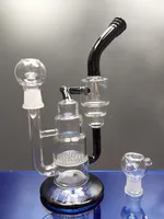 Black glass bongs classic double cake recycler smoking pipe dab rigs water pipes bong with 18.8mm joint zeusartshop