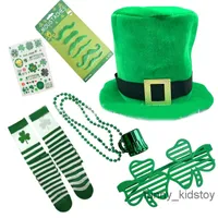 Eire Patrick's Day Accessori Party Suit Decor Set Cappello Irlandese Cappello Green Bow Capelli Anello Shamrock Glasses Glasses Clover Socks Hairband
