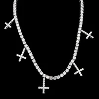 قلادة قلادة The Bling King Five Cross Tennis Chain Shinning Stones Zirconia Necklace Silver Color Giftly Alegant Vintage Jewelry