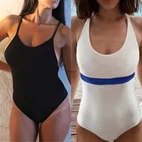 Yeni kadın mayo seksi kız mayo yaz plaj mayo mektubu çizgili desen baskı kadın bikinis tek parça