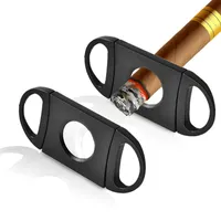Pocket Plast Rostfritt Stål Dubbelblad Cigar Cutter Kniv Sax Tobak Svart Ny # 2780