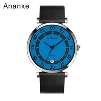 Wristwatches Ananke Men's Watch Fashion Creative Leather Sports Men Erkek Kol Saati Quartz Business Wristwatch Reloj Hombre1