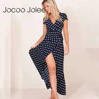 JOCOO Jolee Yaz Bayanlar Uzun Kırmızı Beyaz Nokta Plaj Maxi Kadınlar Akşam Parti Elbise Sundress Vestidos De Festa 210316