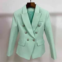 Высокая улица Классический барочный дизайнер Blazer куртка женский металлический лев кнопки двойной грудью текстурированные мяты зеленый 210826