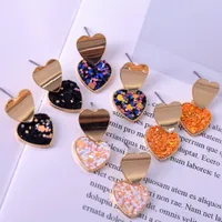 S2785 Fashion Jewelry Double Love Heart Earrings For Women Multi-color Paste Rainbow Color Glitter Light Surface Heart Dangle Stud Earrings