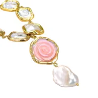 Guaiguai jóias cultivados branco keshi pérola colar rosa rainha concha flor pérola pingente colar artesanal para mulheres gemas reais senhora de pedra jóias de moda