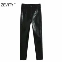 ZEVITY Women fashion snake skin pattern PU leather pencil pants female zipper casual slim long Trousers chic autumn pants P938 210603