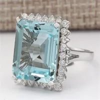 Klaster pierścienie Naturalne Aquamarine Gemstone Bizuteria S925 Sterling Silver Pierścionek dla kobiet Fine 925 Jewelry Square Invisible Setting