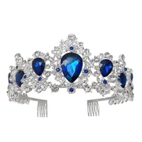 Saç Klipler Barrettes K3ND Barok Kraliyet Kraliçe Altın Düğün Taç Kristal Prenses Tiara Bantlar Mavi