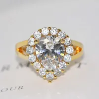 Anéis de casamento Zhouyang para mulheres delicadas princesa lágrimas gota de água 3a + zirconia ouro cor presente de noivado jóias r626