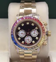 Herren Automatic Watch Classic Rainbow Diamant Lünette 40mm Edelstahl Faltenschnalle Wasserdicht Neu