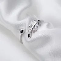 Klassieke echte 925 sterling zilveren ring vrouwen sieraden charme tak blad mode witte CZ bladeren vorm open stijverbare ringen verjaardag aanwezig