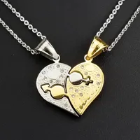 Amumiu мода головоломки замок сердца пары кулон ожерелье для его / ее подарок нержавеющая сталь HZP188
